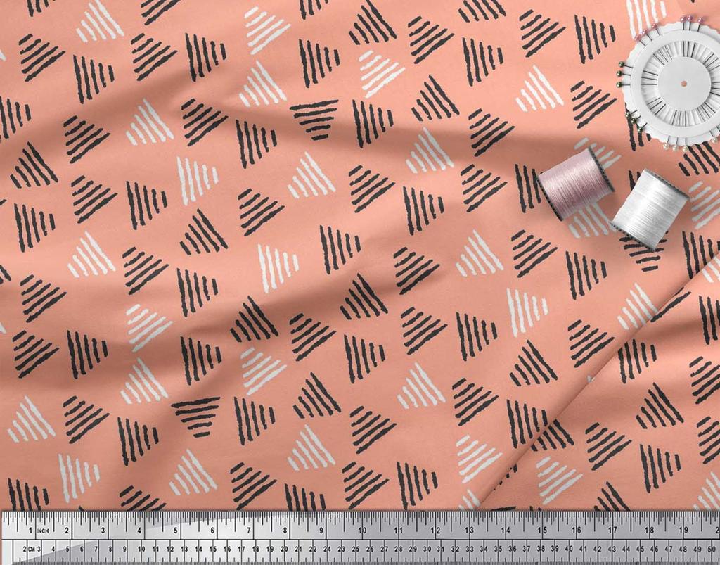 Soimoi Blue Japan Crepe Satin Fabric Triangle Block Print Fabric by the Yard 42 Inch