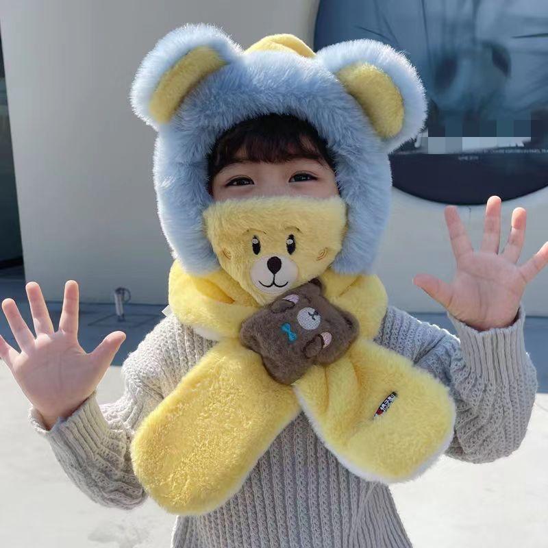 Children's Autumn and Winter New Hat Scarf Glove Integrated Three Piece Set for Men and Women, Cute, Warm and Cold Resistant Plush Hat