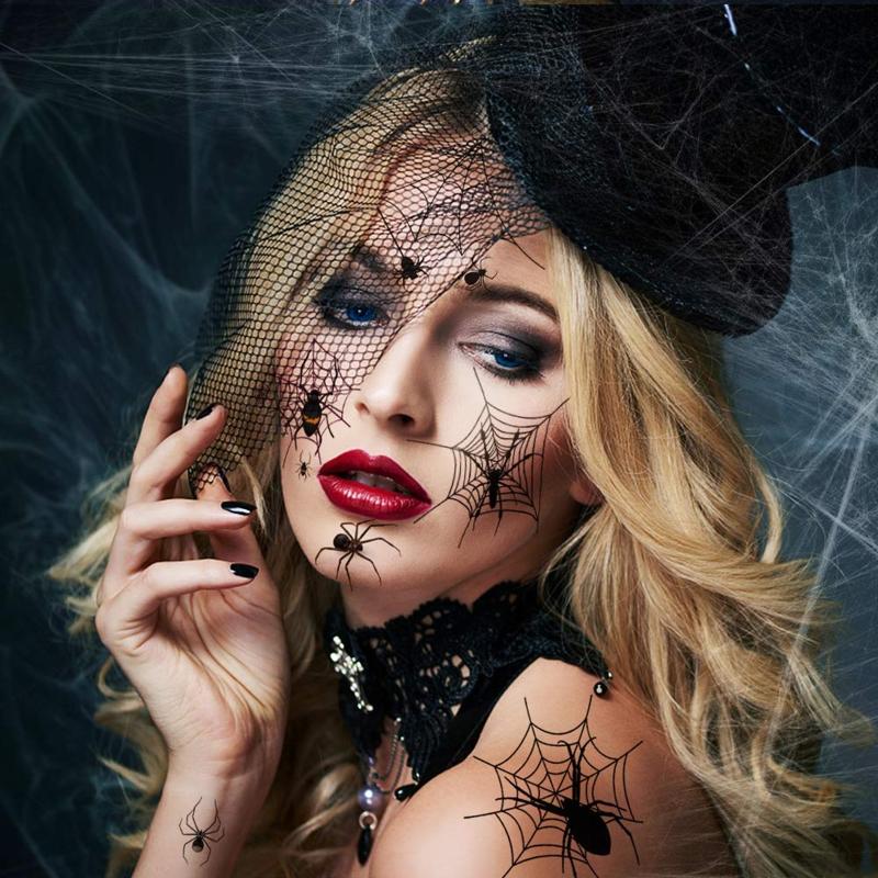 10 stuks/pak Halloween Tijdelijke Tatoeages Stickers Horror Spin Spinnenweb Sticker ace Schouder Arm Rug Tatoeages Stickers