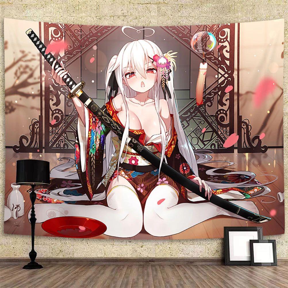 Tapestry art of anime samurai girls 75x100 чёрный