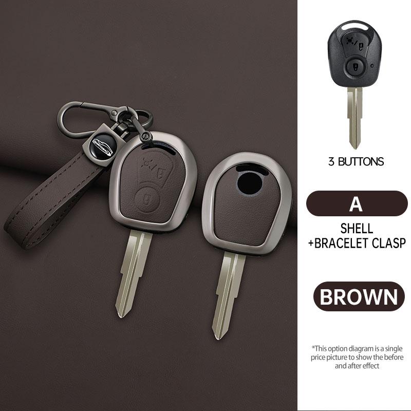 Zinc Alloy+Leather Auto Smart Auto Key Fob Cover Case Housing Remote Fit For Ssangyong Actyon Kyron Rexton Korando Key Ring Stylingaccessories