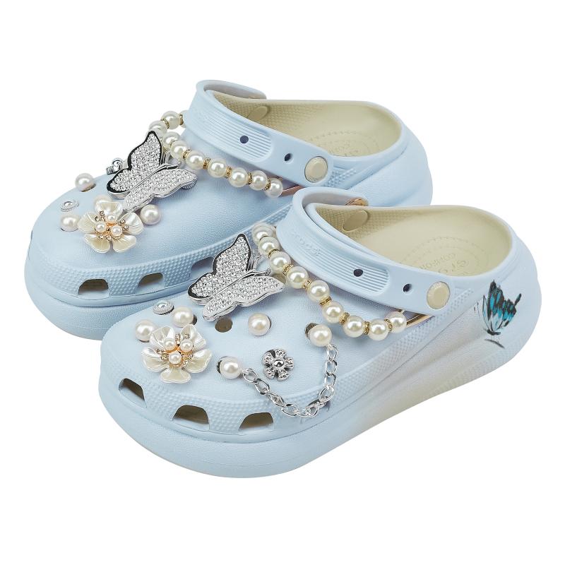 Crocs Crush Clog EVA Bow Fashion Trend Simple Gift Box Hole Shoes for Men and Women Light Blue