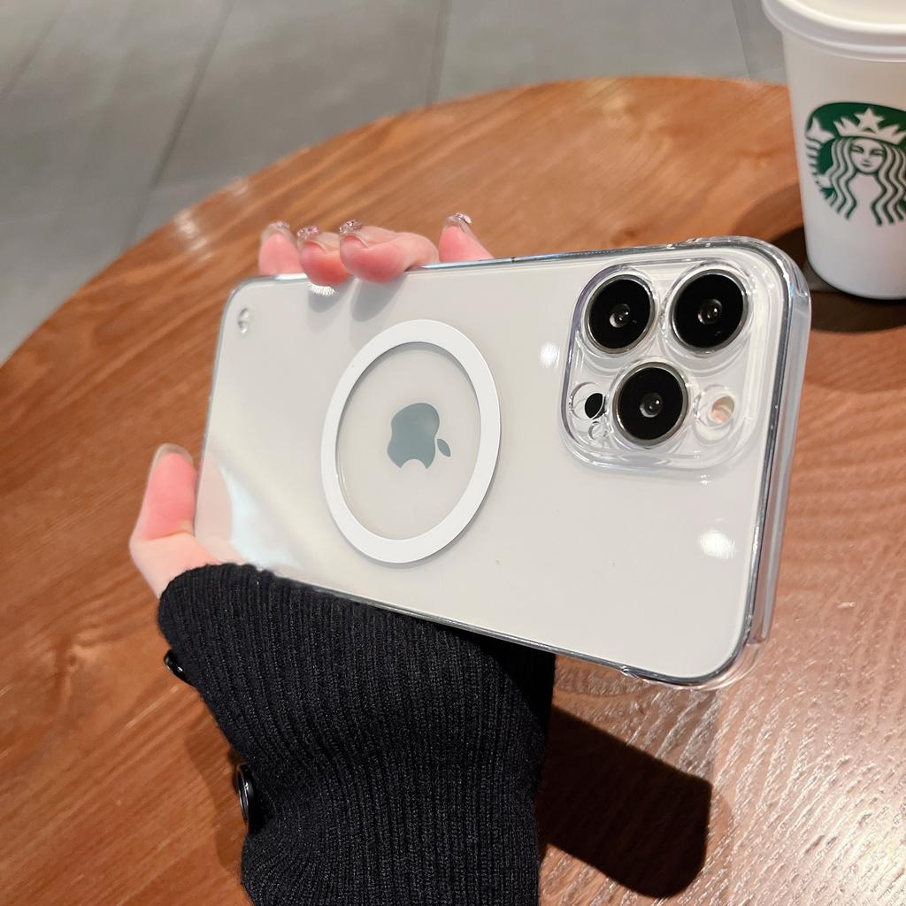 Frameless Clear Wireless Charging Magnet Case For iPhone 15 14 13 12 11 Pro Max XS XR 8 7 Plus Lens Protector Bumper Hard Cover