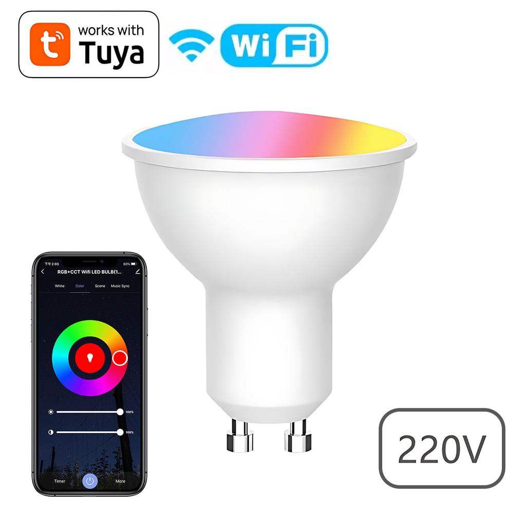 Dimmable GU10 LED Bulb 5W Adjustable Light-Up AC220V Lighting Smart App Control Lighted RGB/C+W White Bulbs for Party Decor