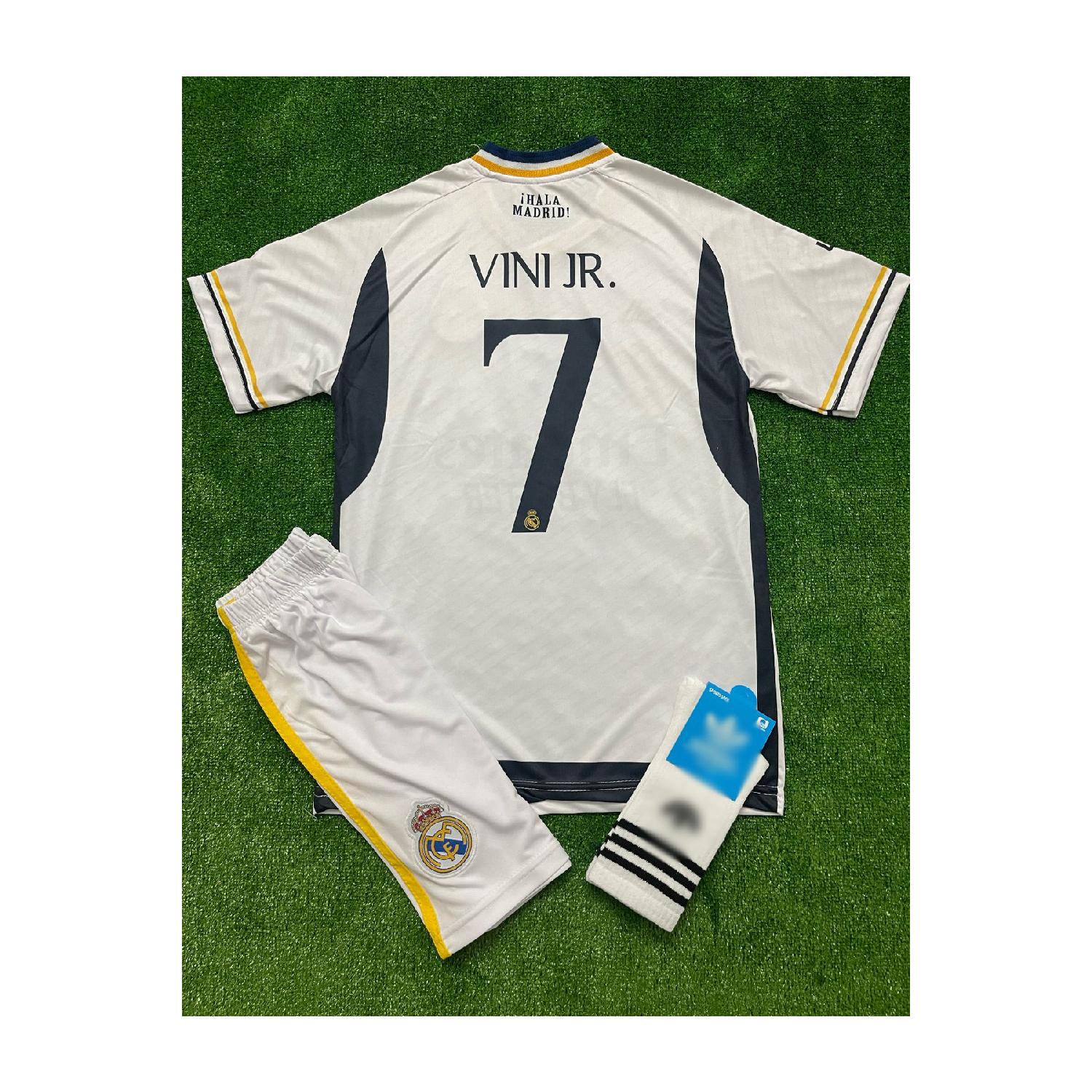 

Реал Мадрид 2023/2024, новый сезон, детские трикотажные шорты Vini Jr, комплект из 3 носков