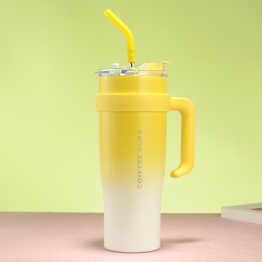 40oz Gradient Handle Insulated Cup with Jumbo Straw - High Aesthetic Car Ice Cooler for Women