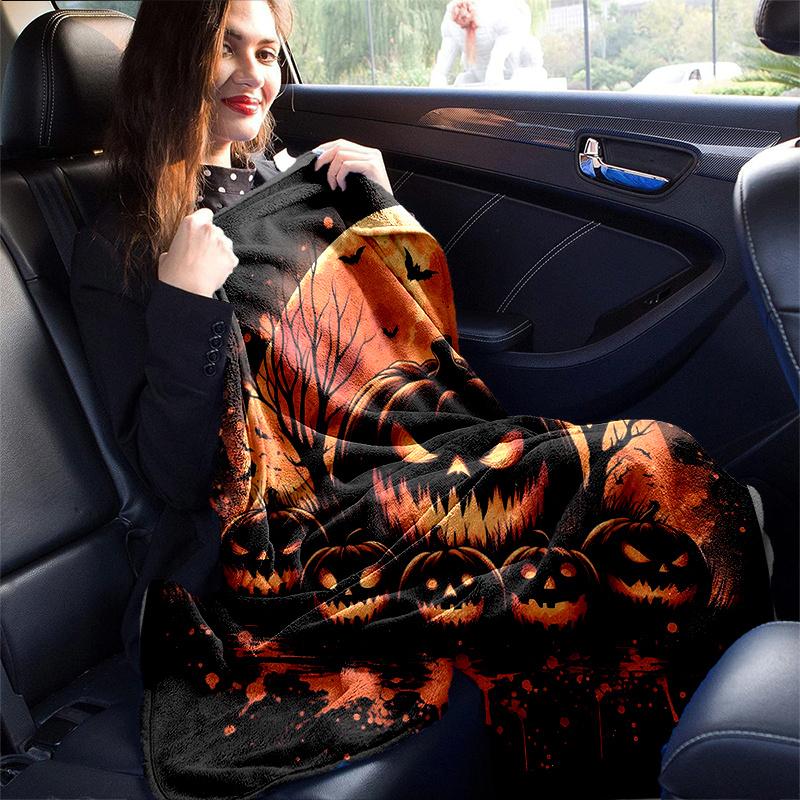 1pc Scary Pumpkin Blanket  Soft Throw for Home Decor, Gift Idea, Suitable for All Seasons, Living Room, Travel, Camping, Car Blankets