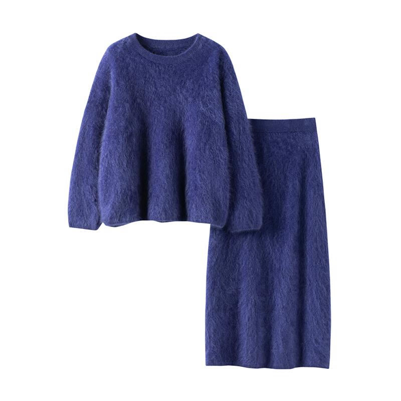 2026 Madder Brown Knit Sweater & Half Skirt Set in Heavyweight Pure Cashmere & Mulberry Silk