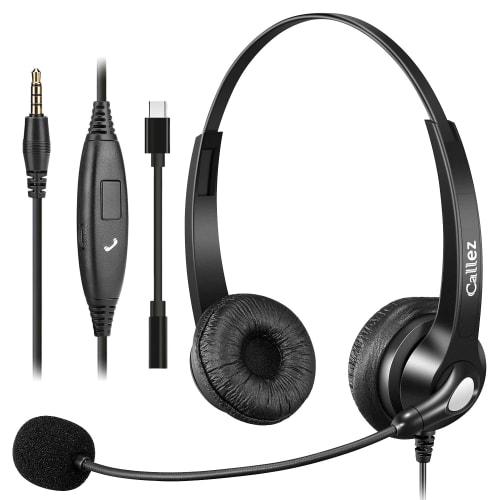 

Callez Headset for Mobile Phones, 3.5mm, Binaural, with Noise-Canceling Microphone and Call Control, PC Headphones for Web Conferencing, Skype, Office