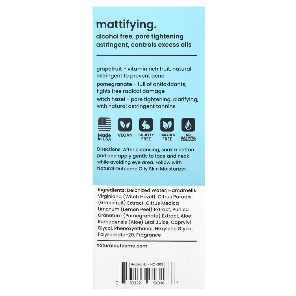 Oily Skin, Mattifying Toner, 236Ml(8Oz)