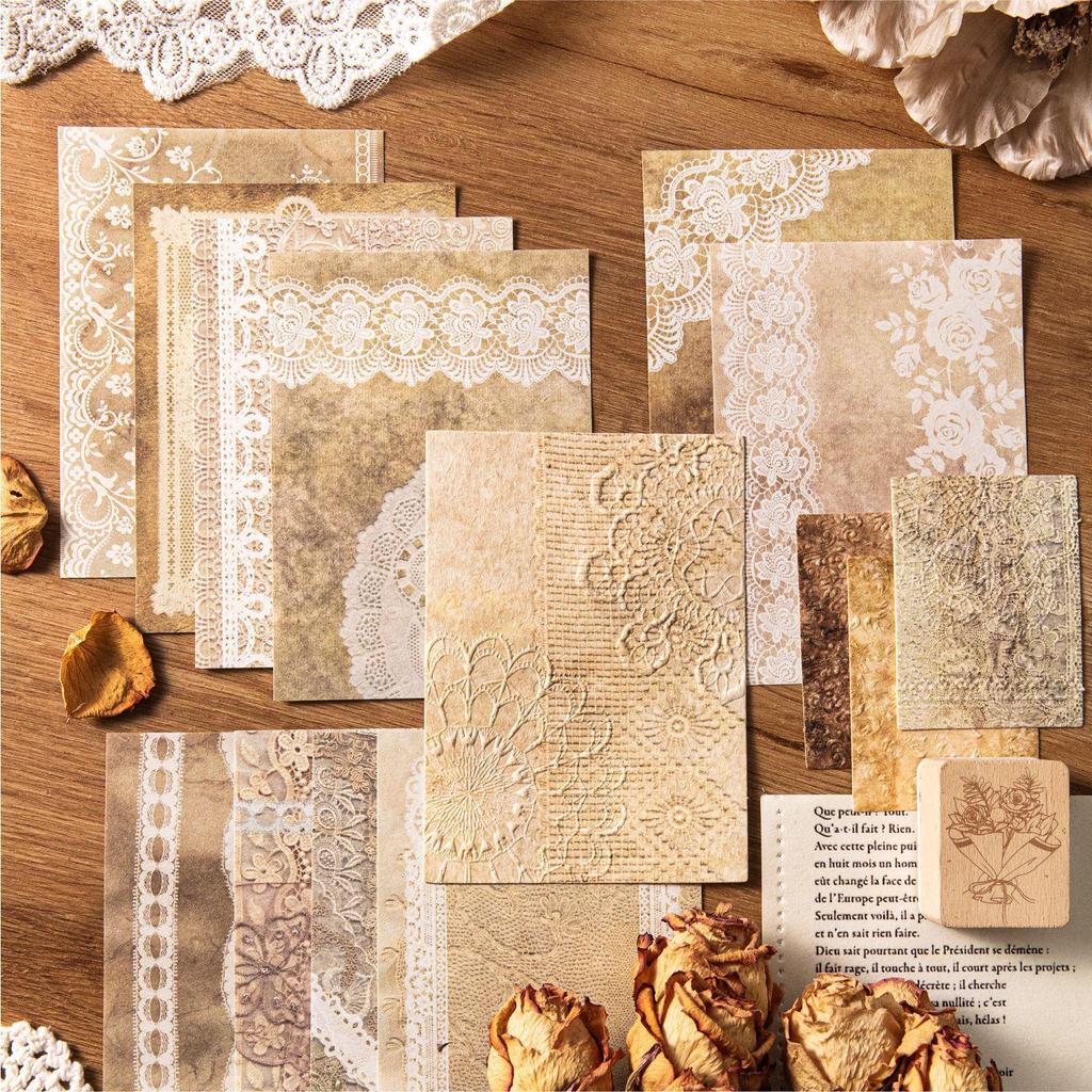 Momo Material Retro Coffee Stain Lace Paper for DIY Journal and Collage Backgrounds