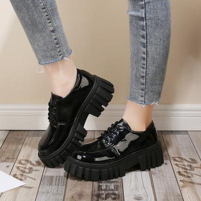 New Black Platform Casual Shoes Women's British Style Platform Small Leather Shoes Fashion with Single Shoes