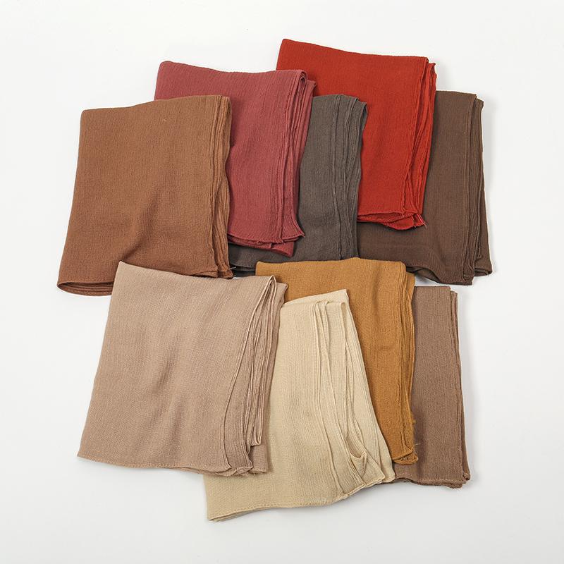 Crinkle Muslim Women Hijab Wrinkle Rayon Headscarf Solid Color Women's Turban Plain Viscose Cotton Musulman Femme Shawl Ramanda