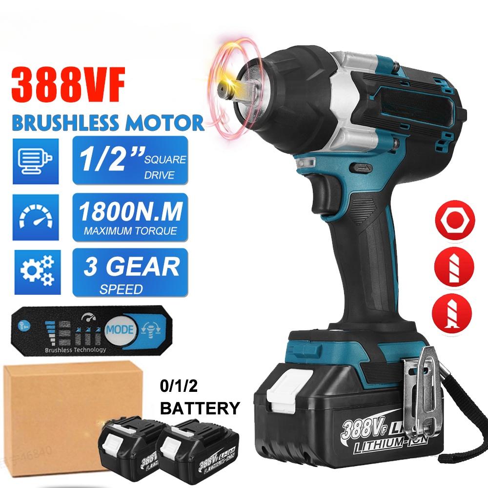 1800N.M Torque Brushless Electric Impact Wrench For Trucks 1/2 inches Cordless Wrench Driver Tool For 18V Battery Blue 388VF