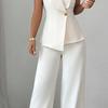 Women's Business 2 Piece Outfits Casual Sleeveless Blazer Vest Wide Leg Pants Suit Set Dressy Office Work Set