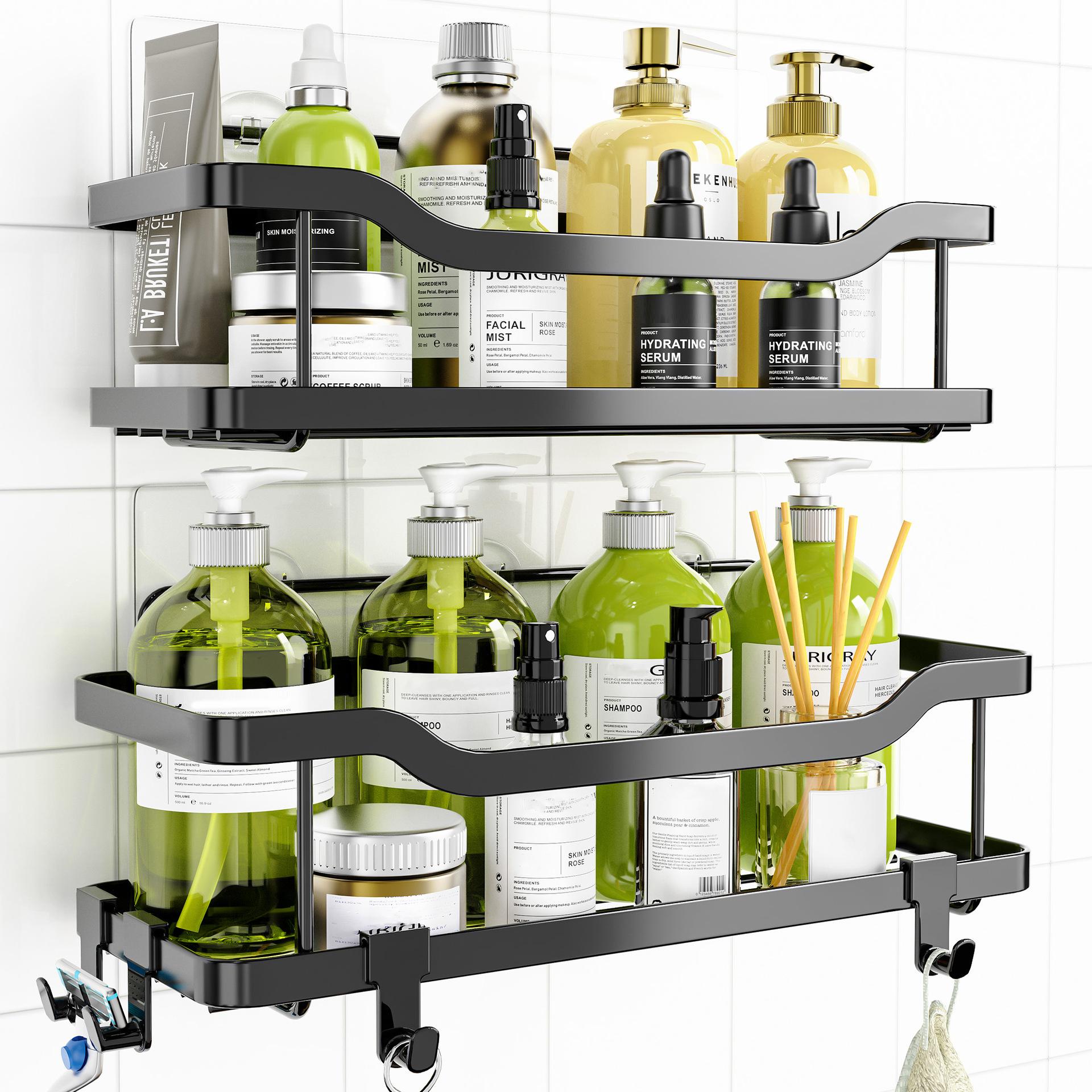 2Pcs Stainless Steel Bathroom Shelf Set Wall Mounted Storage Rack Draining Shelf for Shower Organizer