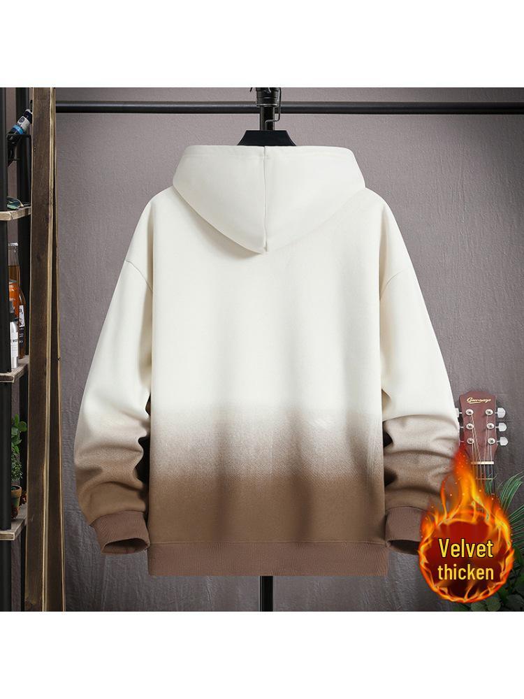 Gradient Color Block Hooded Sweatshirt for Boys, Junior High & High School Students - Plus Velvet, Thickened, Autumn/Winter Outerwear for Teens