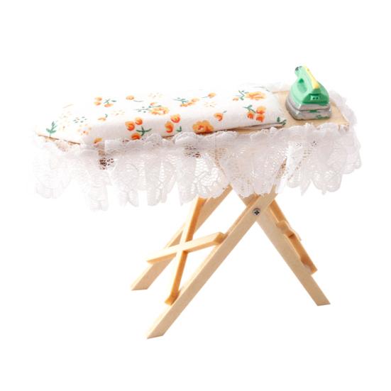 

Деревянная мини-гладильная полка, миниатюрный держатель для утюга с утюгом, реалистичное декоративное украшение для игрового домика для 1 человека:12 кукольный домик белый