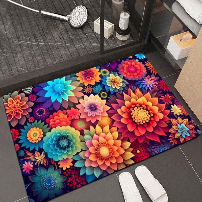 Floor Mat New Three-Dimensional Plant Flower Home Bathroom Bathroom Absorbent Carpet Non-Slip Mat