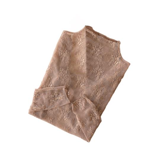 Women Lace Shirt Half High Collar Long Sleeve See-through Embroidery Lace Flower Pattern Tops Sexy Bottom Tops