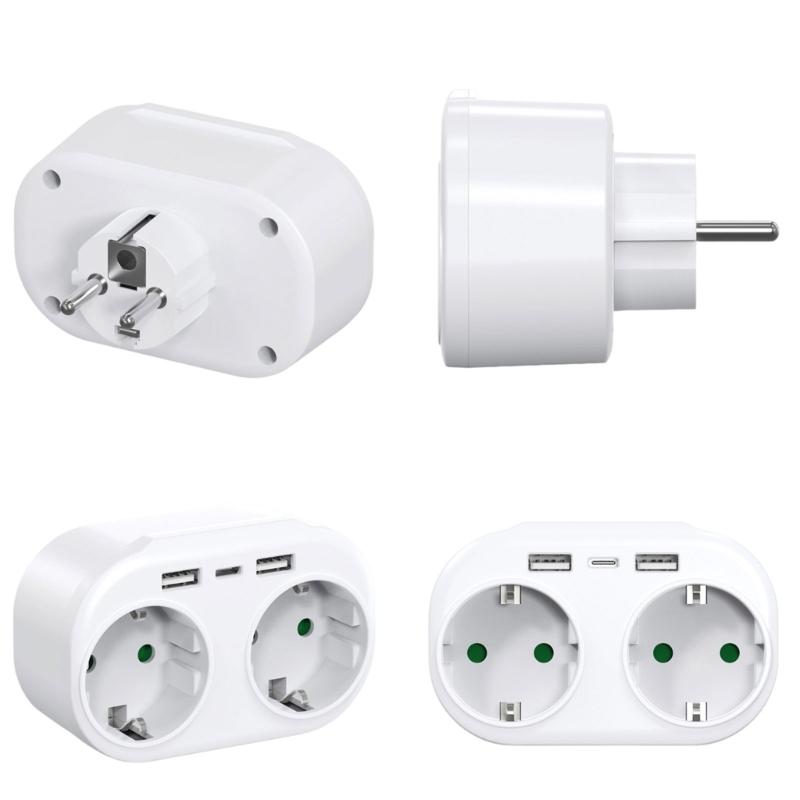 Multifunction Wall Plugs Adapters Convert German/French Outlet to 2 EU Socket with USB Port Electrical Converter Tool