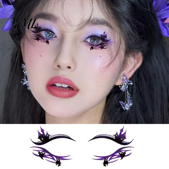 Vodotěsné obličejové tetování Halloween dočasné pro ženy, sada make-upu s dýní a pavučinou, samolepky na oční art, dekorace na maškarní ples, karneval, cosplay