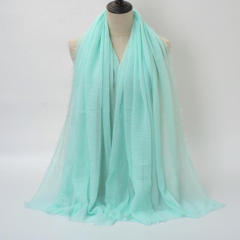 New Style Wrinkled Cotton Scarf with Fur Edge and Rayon, Large Solid Color Women's Headscarf BS414