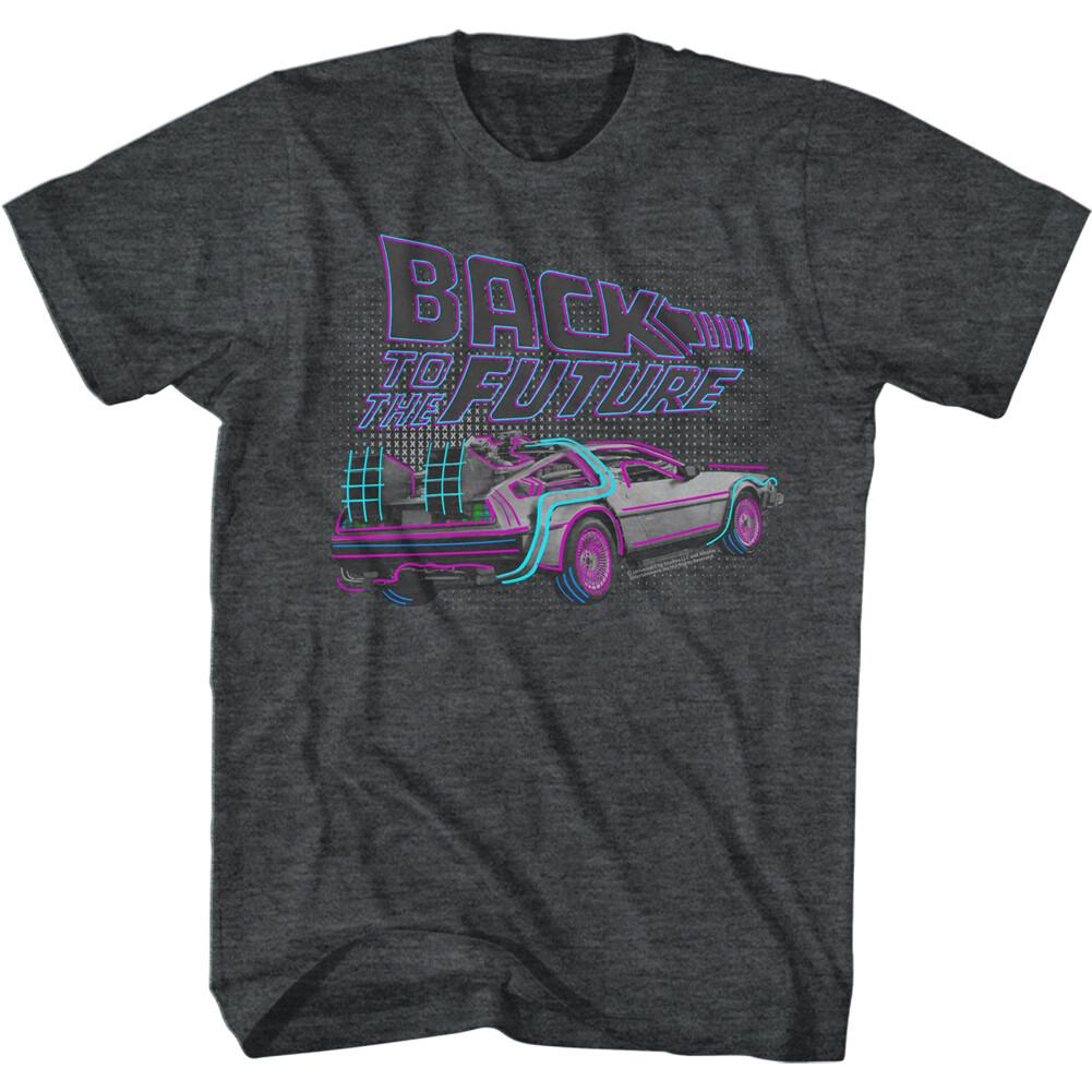 Back to The Future Movie Neon Lights Synthwave DeLorean Men T Shirt L