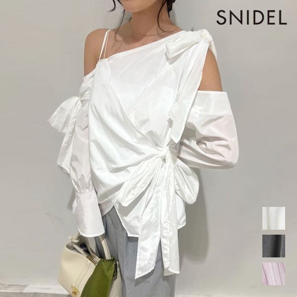 New item 10% OFF SNIDEL Tops Ribbon Design Blouse Long Sleeve Mid Length One Shoulder Asymmetric swfb261059