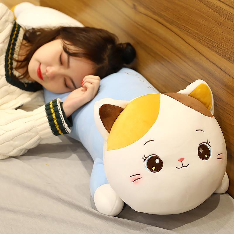 Plush Cat Pillow With Feather Cotton Filling For Girls Sleep Decor