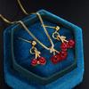 3-piece Jewelry Set With Cute Atmosphere Ladies' Red Cherry Earrings Necklace Set Copper Wrapped Iron Chain Holiday Party