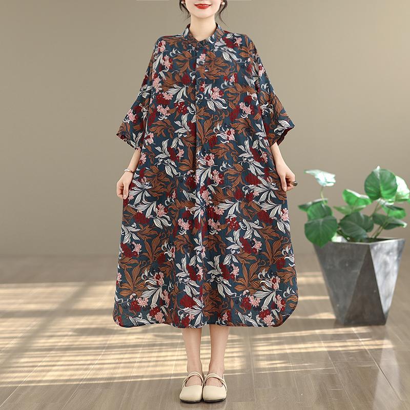 DIMANAF New 2026 Women Plus Size Spring Summer Beach Long Dress Lady Loose Oversize Maxi Floral Print Cotton Button
