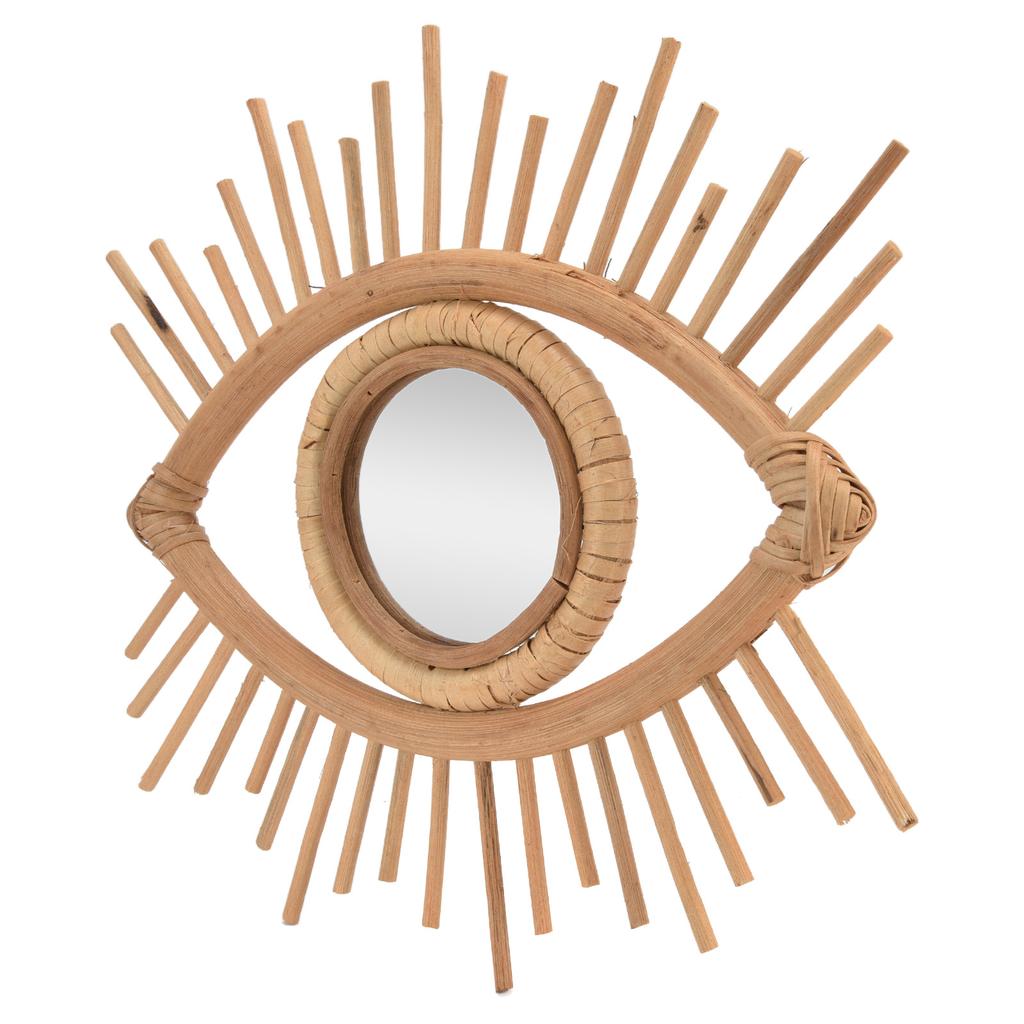 Nordisk Sminkspegel Rottingvävd Ögonformad Vägghängd Spegel för Hem Hotell Badrumsdekoration