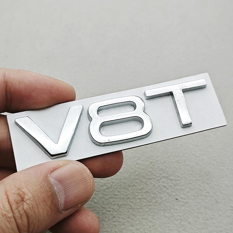 3D Metal Car Sticker Fender Side Badge Logo V6T V8T Rear Trunk Emblem Decals For Audi S4 S5 S7 A6 SQ7 SQ5 Q8 S8 Auto Accessories