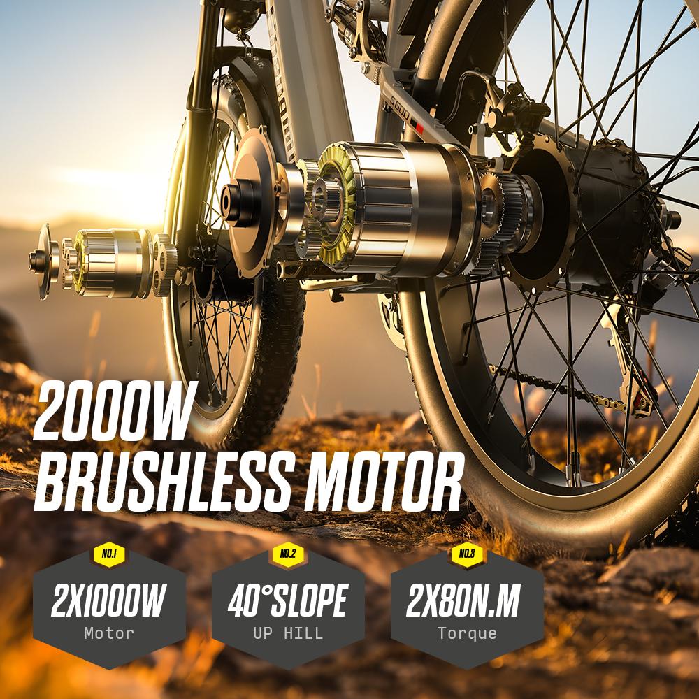 Shengmilo S600 E-Mountainbike für Erwachsene, 2000 W, für Herren, mit zwei Motoren, 48 V, 17,5 Ah, 840 Wh Akku, 26 Zoll breite Reifen, Herren-Elektrofahrrad