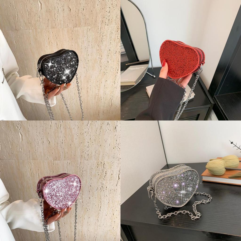 Trendy Mini Heart Shaped Bag For Kids And Adults With Sparkling Rhinestones