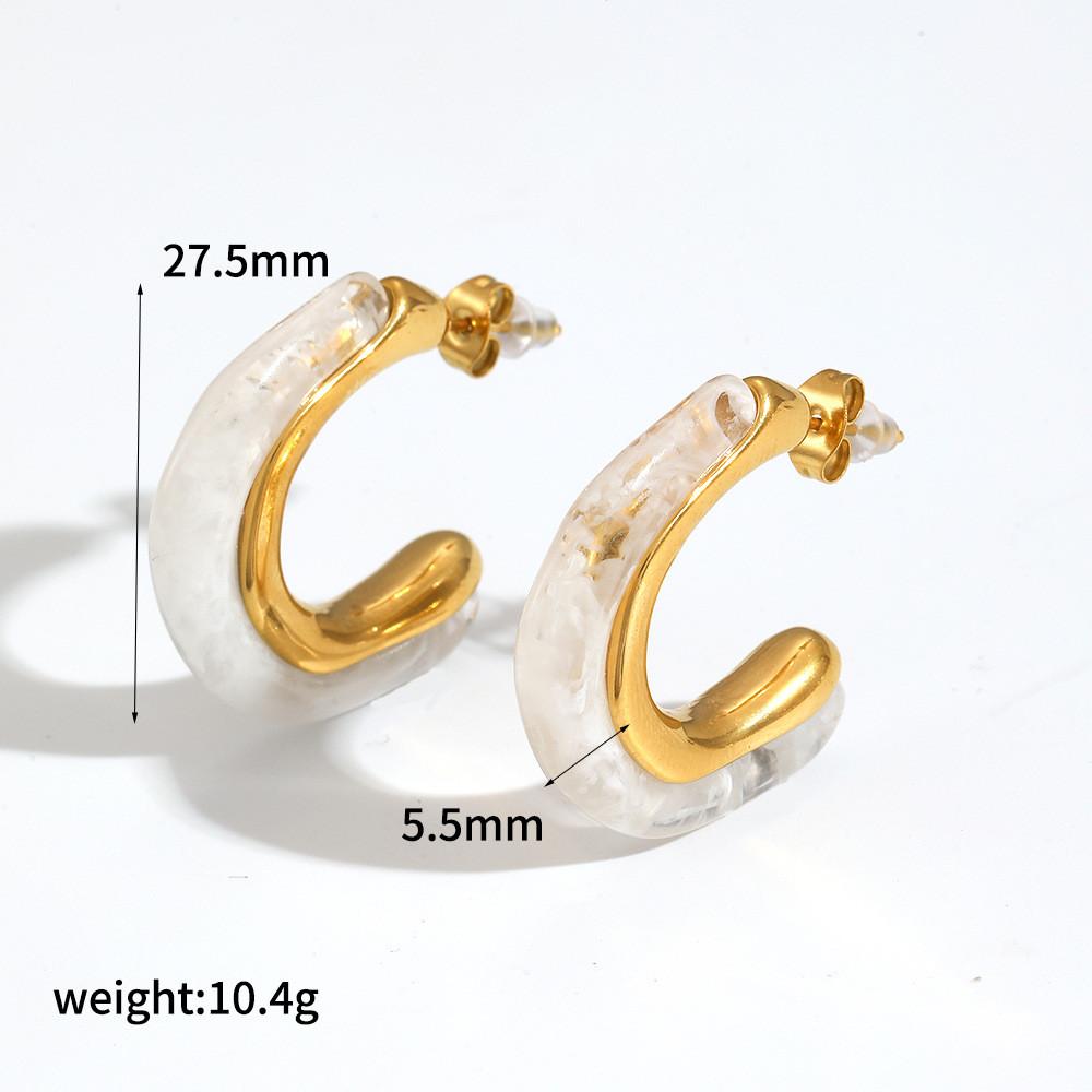 Modern Geometric Resin Stainless Steel Earring For Women With Gold Plating And Elegant Style