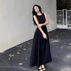 Temperament Sleeveless Long Dress U Neck Women Korean Dress Solid Color Long Skirt  Party