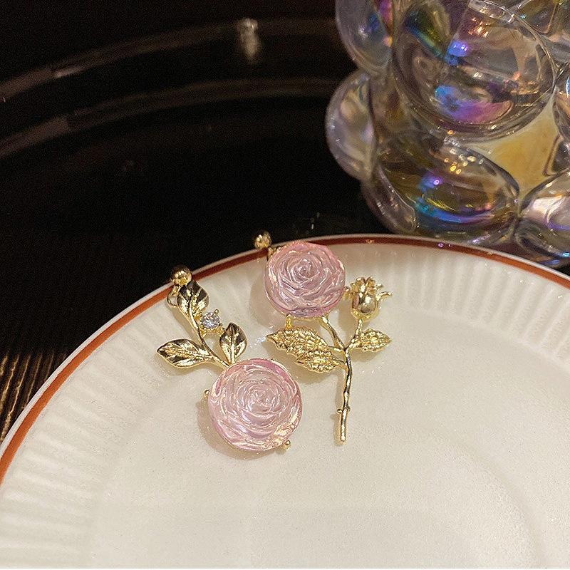 2023 Asymmetrical Flower Dangle Earrings: S925 Sterling Silver Rose Studs, Niche Design