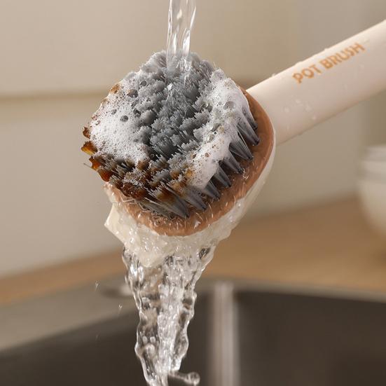 Pot Brush with Large 6-Level Adjustable Rotating Head Multi-Surface Angle 360-Degree Brushing Surface Cleaning Kitchen Brush