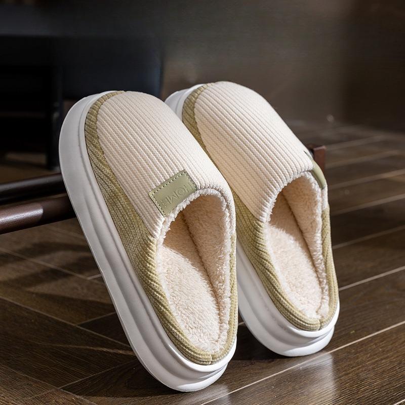 Lightweight Cotton Slippers for Indoor Use, Thick-soled for Warmth, and Fleece Shoes for Women