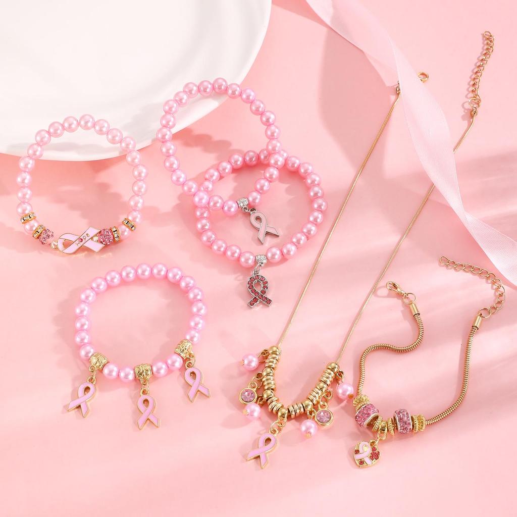 Kırmızı Kurdele Rozetli Meme Kanseri Farkındalık Kolyesi ve AIDS Önleme Bilekliği