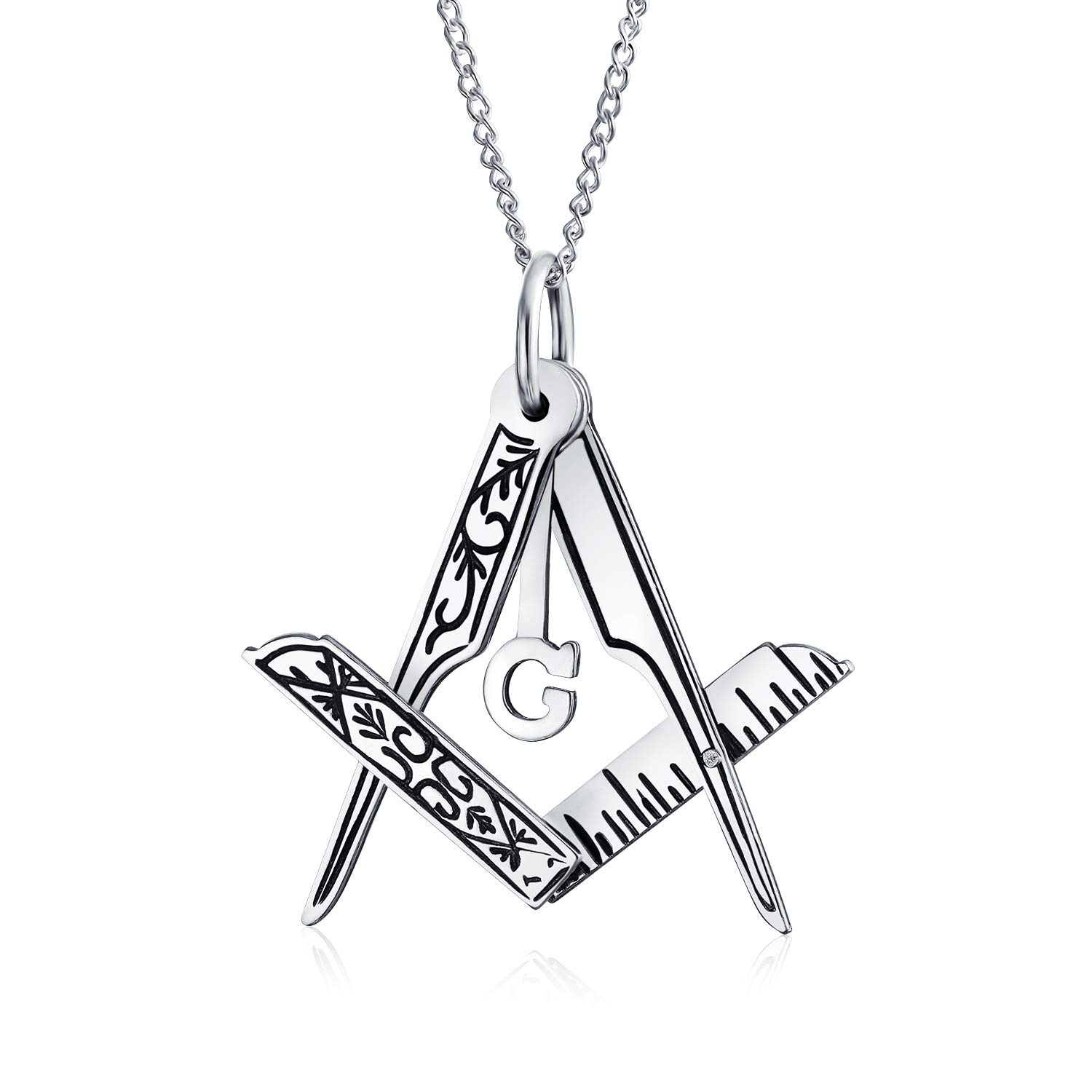 

Oxidized 925 Silver Freemason Compass Foldable Pendant Necklace with Chain [Bling Jewelry]