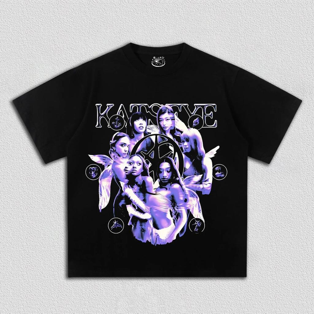 Korean Kpop Band Gril Group KATSEYE Printed T-shirt Women Oversize Y2k Short Sleeve High Quality Harajuku Loose Female Clothing