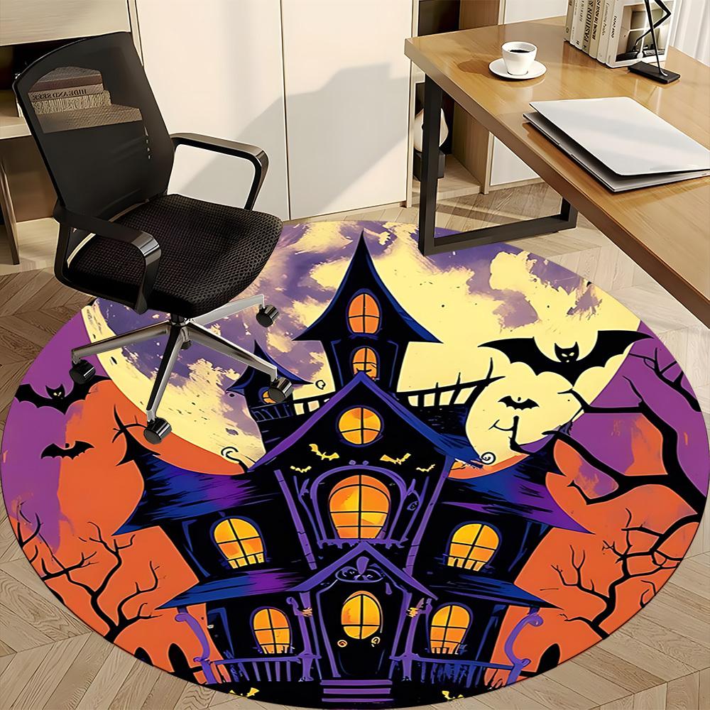 1pc Haunted House Halloween Office Round Area Rug, Under Office Chairs Bedroom Living Room Home Decor, Room Deco, Available in Various Sizes