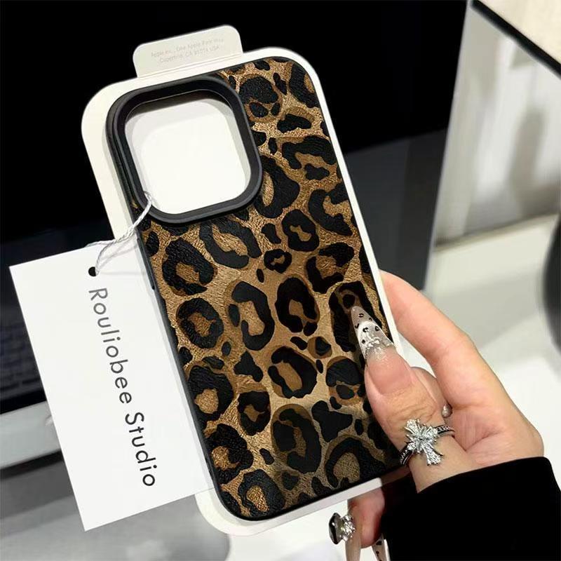 

INS Чехол для телефона с коричневым леопардовым принтом для iPhone 17 16 Pro Max 15 14 Plus 13 12 11 XR XS Max Мягкий силиконовый чехол из ТПУ с узором личи iPhone 16 Pro Max