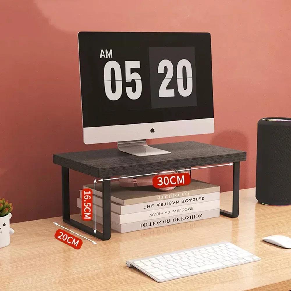 Monitor Computer Stand Rack Laptop Bracket Desktop Shelf Wooden Workbenches Holder Organizer for Home Office Table Accessories