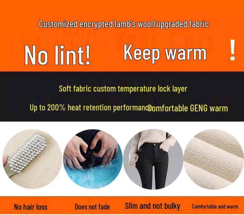 Damen Winter Fleecegefütterte Schwarze Leggings - Dicke Lammfleece Baumwolle, Slim Fit, Herbst/Winter 2025 Stil