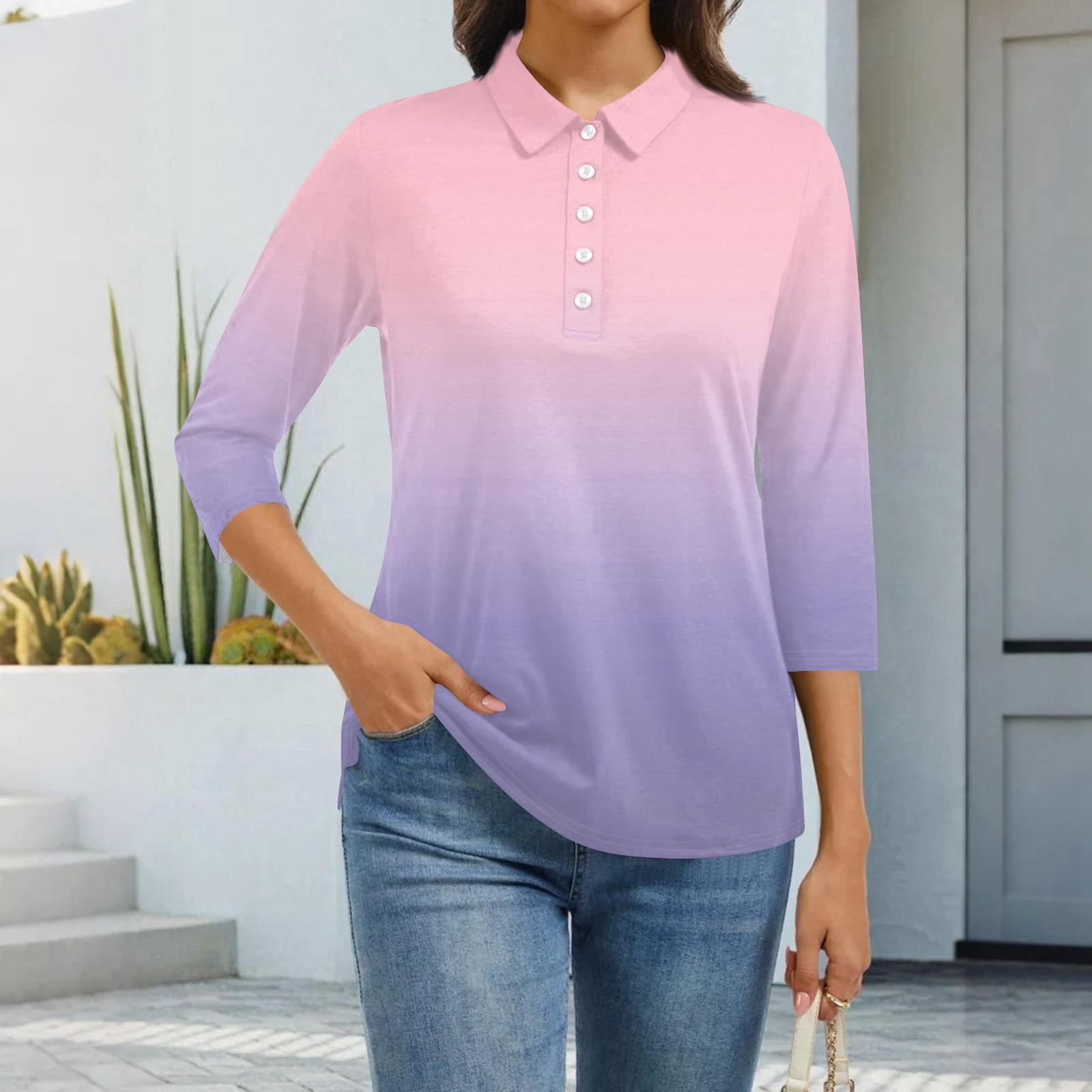 

Женская модная повседневная рубашка с лацканами и рукавом 3/4 с принтом, женские топы на пуговицах XXXL розовый