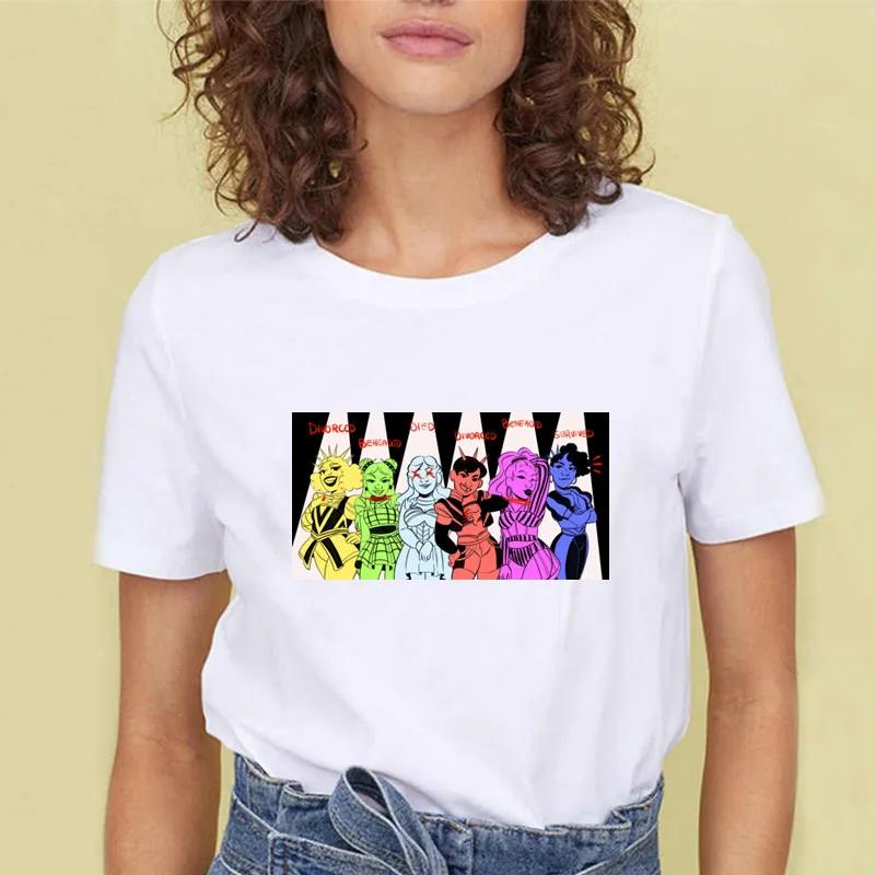 SIX The Musical Queens Letter Hip Hop Print T Shirt Casual O-neck T Shirt for Women Short Sleeve Fashion Female Top